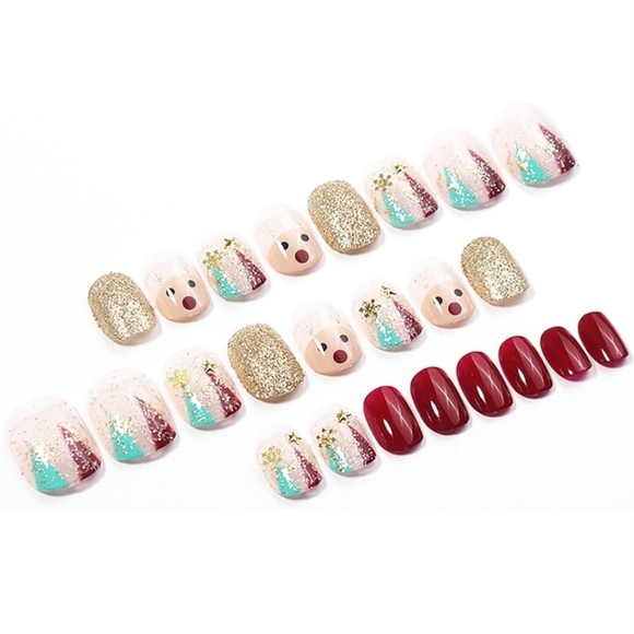 24 pcs Christmas Press On Nails Short Length Square Shape - Picture 2 of 5